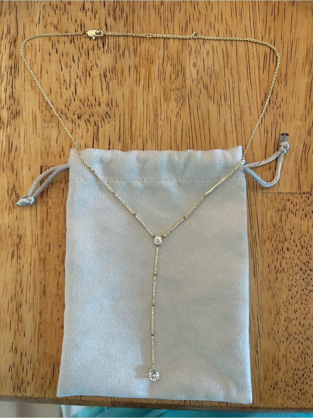 Nordstrom Delicate Gold Drop Y Necklace with Cubic Zirconia Accent